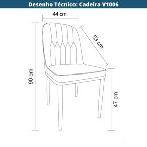 15 Kit 4 Cadeiras V1006 Rivatti 44 cm -Largura- Estofado em Tecido Preto e Base em Aco Preto Desenho Tecnico